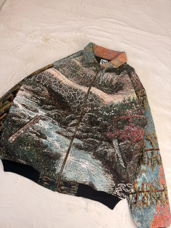 Veste Harrington en tapisserie design unique fait main upcyclé retravaillé et tissé taille XL n•905