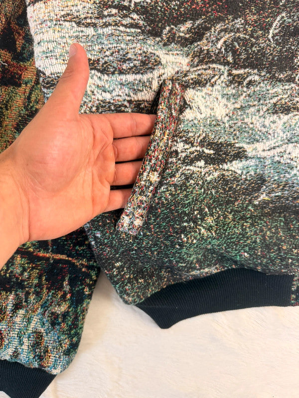 Veste Harrington en tapisserie design unique fait main upcyclé retravaillé et tissé taille XL n•905