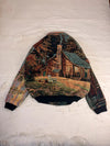 Veste Harrington en tapisserie design unique fait main upcyclé retravaillé et tissé taille XL n•905
