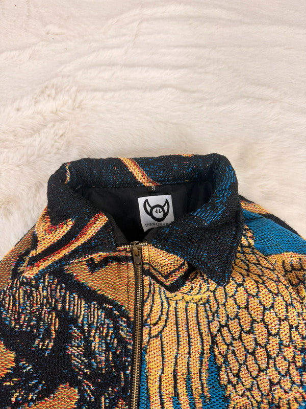 Veste Harrington en tapisserie design unique fait main upcyclé retravaillé et tissé taille S n•906