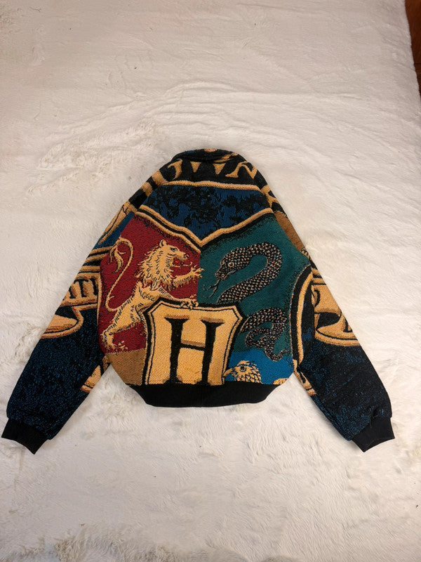 Veste Harrington en tapisserie design unique fait main upcyclé retravaillé et tissé taille S n•906