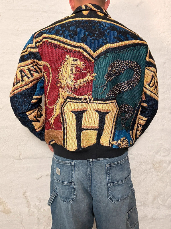Veste Harrington en tapisserie design unique fait main upcyclé retravaillé et tissé taille S n•906