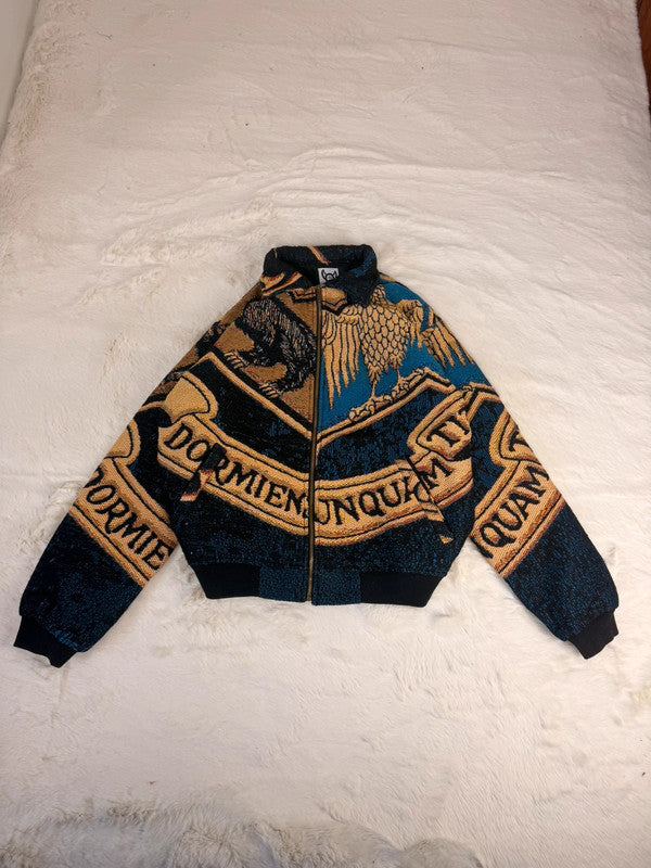 Veste Harrington en tapisserie design unique fait main upcyclé retravaillé et tissé taille S n•906