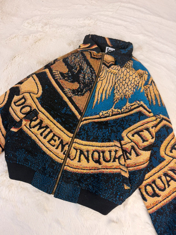 Veste Harrington en tapisserie design unique fait main upcyclé retravaillé et tissé taille S n•906