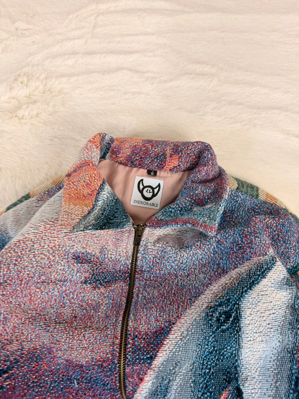 Veste Harrington en tapisserie design unique fait main upcyclé retravaillé et tissé taille S n•907