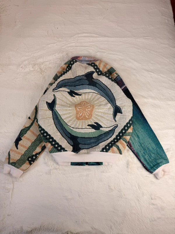 Veste Harrington en tapisserie design unique fait main upcyclé retravaillé et tissé taille S n•907