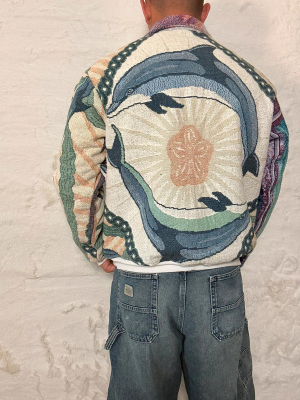 Veste Harrington en tapisserie design unique fait main upcyclé retravaillé et tissé taille S n•907