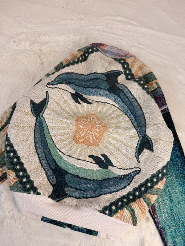 Veste Harrington en tapisserie design unique fait main upcyclé retravaillé et tissé taille S n•907