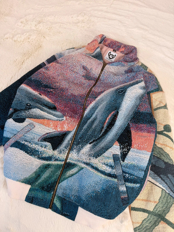 Veste Harrington en tapisserie design unique fait main upcyclé retravaillé et tissé taille S n•907