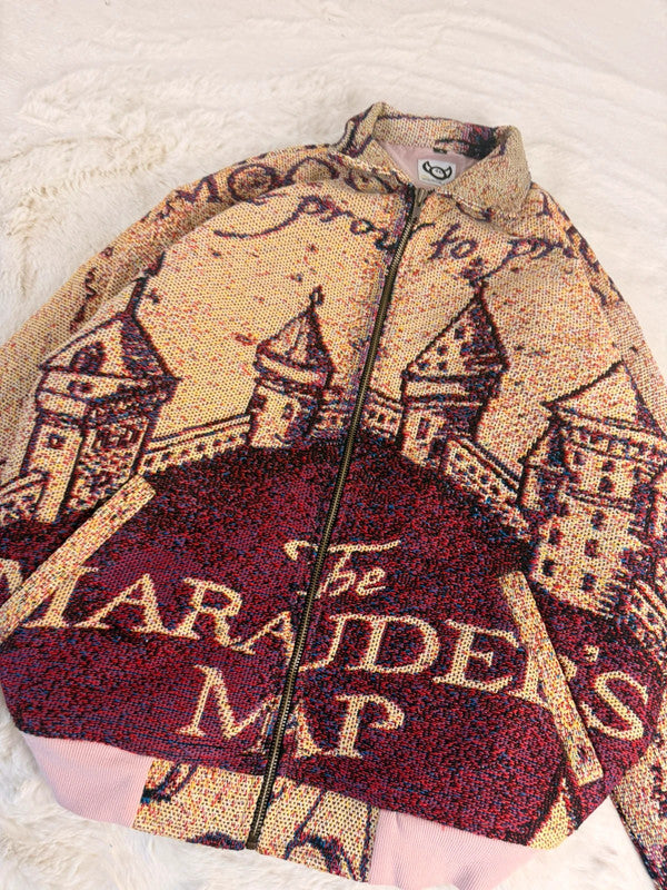 Veste Harrington en tapisserie design unique fait main upcyclé retravaillé et tissé taille S n•908