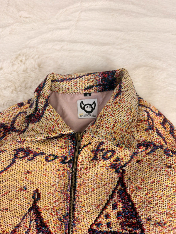 Veste Harrington en tapisserie design unique fait main upcyclé retravaillé et tissé taille S n•908