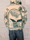 Veste à capuche en tapisserie design unique fait main upcyclé retravaillé et tissé taille XL n•909