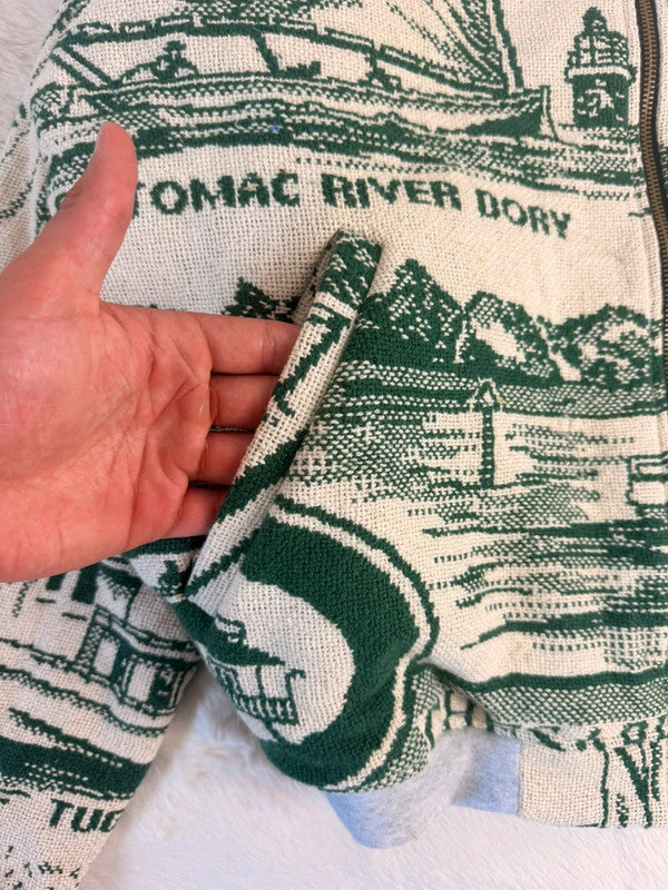 Veste à capuche en tapisserie design unique fait main upcyclé retravaillé et tissé taille XL n•909