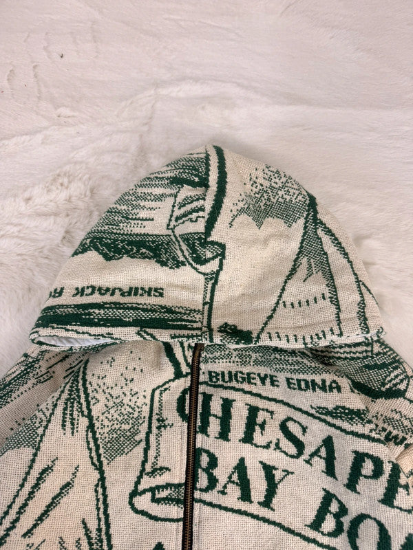 Veste à capuche en tapisserie design unique fait main upcyclé retravaillé et tissé taille XL n•909