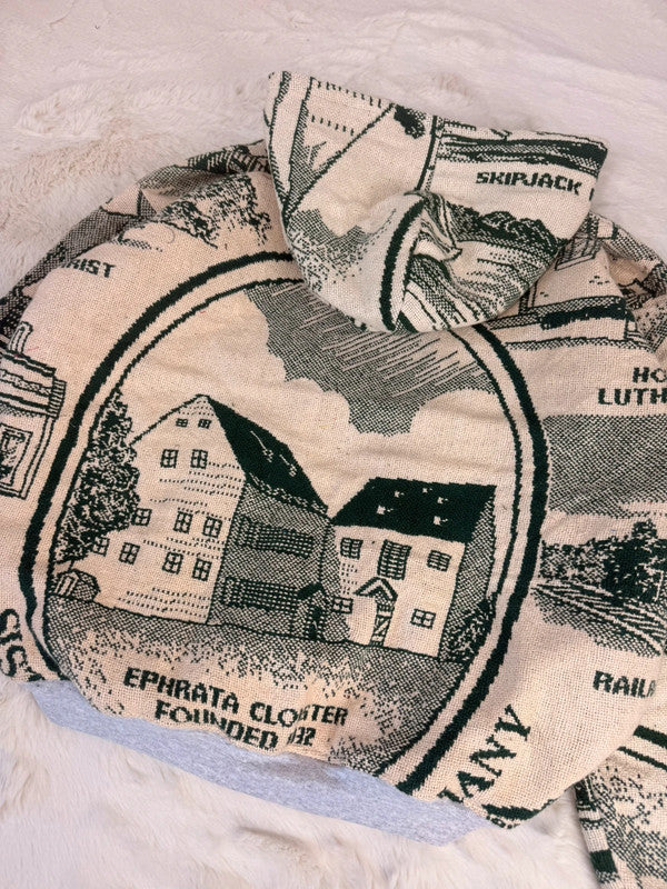 Veste à capuche en tapisserie design unique fait main upcyclé retravaillé et tissé taille XL n•909