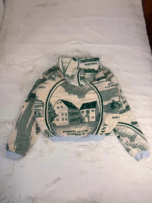 Veste à capuche en tapisserie design unique fait main upcyclé retravaillé et tissé taille XL n•909