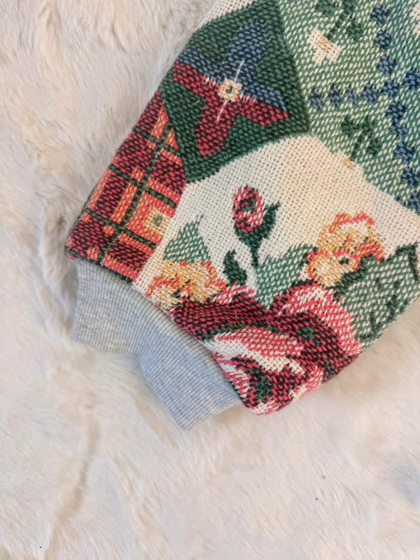 Veste à capuche en tapisserie design unique fait main upcyclé retravaillé et tissé taille L n•910