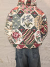 Veste à capuche en tapisserie design unique fait main upcyclé retravaillé et tissé taille L n•910
