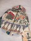 Veste à capuche en tapisserie design unique fait main upcyclé retravaillé et tissé taille L n•910