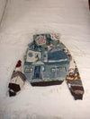 Veste à capuche en tapisserie design unique fait main upcyclé retravaillé et tissé taille L n•911
