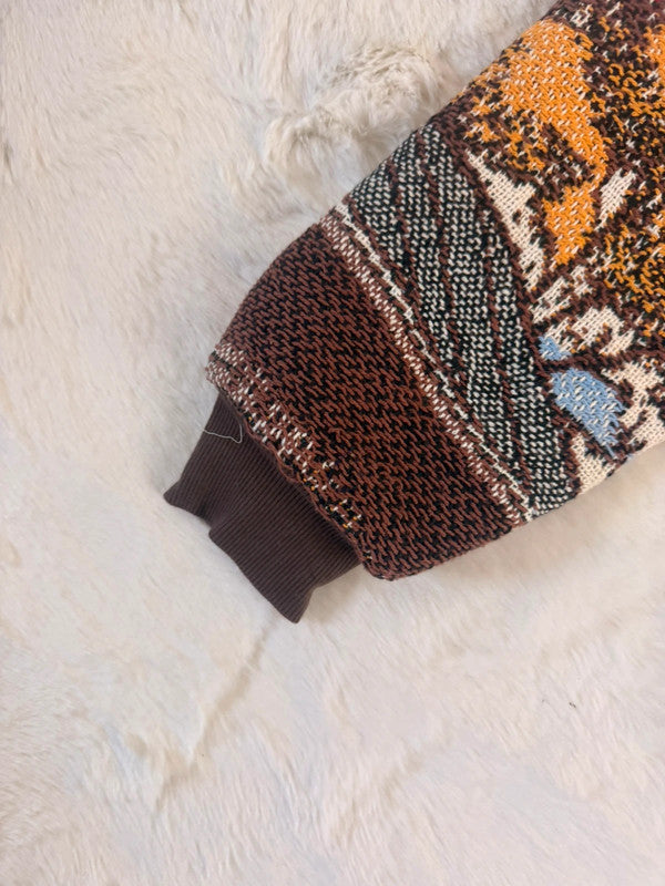 Veste à capuche en tapisserie design unique fait main upcyclé retravaillé et tissé taille L n•911