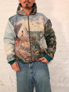 Veste à capuche en tapisserie design unique fait main upcyclé retravaillé et tissé taille M n•912