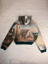 Veste à capuche en tapisserie design unique fait main upcyclé retravaillé et tissé taille M n•912