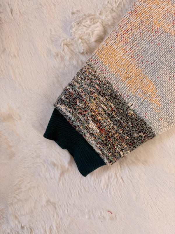Veste à capuche en tapisserie design unique fait main upcyclé retravaillé et tissé taille M n•912