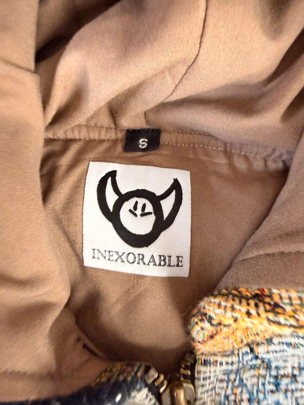 Veste à capuche en tapisserie design unique fait main upcyclé retravaillé et tissé taille S n•913