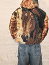 Veste à capuche en tapisserie design unique fait main upcyclé retravaillé et tissé taille S n•913