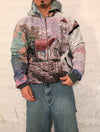 Veste à capuche en tapisserie design unique fait main upcyclé retravaillé et tissé taille S n•914