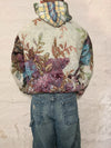 Veste à capuche en tapisserie design unique fait upcyclé retravaillé et tissé taille S n•915