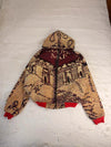 Veste à capuche en tapisserie design unique fait main upcyclé retravaillé et tissé taille L n•917