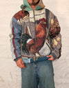 Veste à capuche en tapisserie design unique fait main upcyclé retravaillé et tissé taille XL n•918