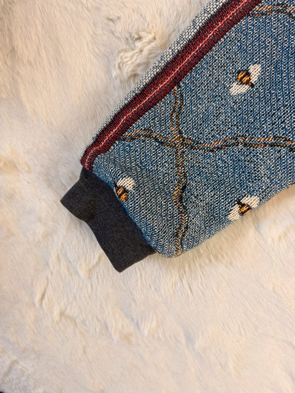 Veste à capuche en tapisserie design unique fait main upcyclé retravaillé et tissé taille XL n•918