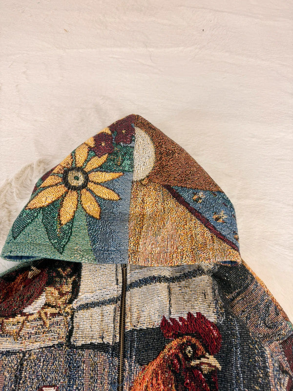 Veste à capuche en tapisserie design unique fait main upcyclé retravaillé et tissé taille XL n•918