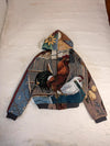 Veste à capuche en tapisserie design unique fait main upcyclé retravaillé et tissé taille XL n•918
