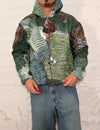 Veste à capuche en tapisserie design unique fait main upcyclé retravaillé et tissé taille M n•920