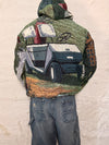 Veste à capuche en tapisserie design unique fait main upcyclé retravaillé et tissé taille M n•920