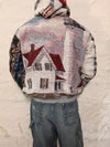 Veste à capuche en tapisserie design unique fait main upcyclé retravaillé et tissé taille M n•921