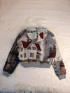 Veste à capuche en tapisserie design unique fait main upcyclé retravaillé et tissé taille M n•921