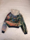 Veste à capuche en tapisserie design unique fait main upcyclé retravaillé et tissé taille M n•922
