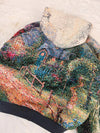Veste à capuche en tapisserie design unique fait main upcyclé retravaillé et tissé taille M n•922
