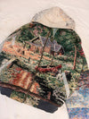 Veste à capuche en tapisserie design unique fait main upcyclé retravaillé et tissé taille M n•922