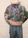 Veste à capuche en tapisserie design unique fait main upcyclé retravaillé et tissé taille M n•922