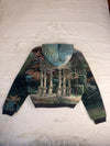 Veste à capuche en tapisserie design unique fait main upcyclé retravaillé et tissé taille L n•923