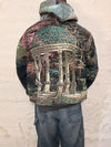 Veste à capuche en tapisserie design unique fait main upcyclé retravaillé et tissé taille L n•923