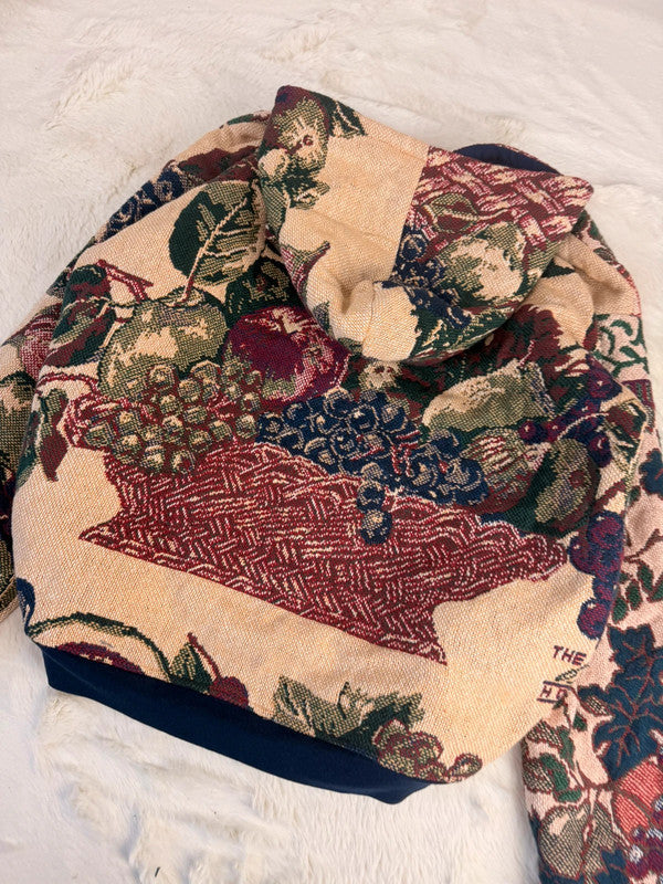 Veste à capuche en tapisserie design unique fait main upcyclé retravaillé et tissé taille XL n•924