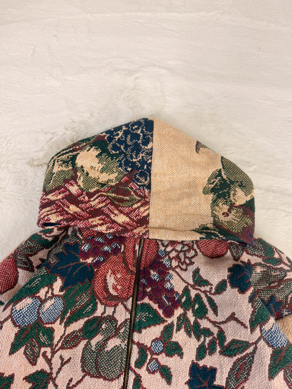 Veste à capuche en tapisserie design unique fait main upcyclé retravaillé et tissé taille XL n•924