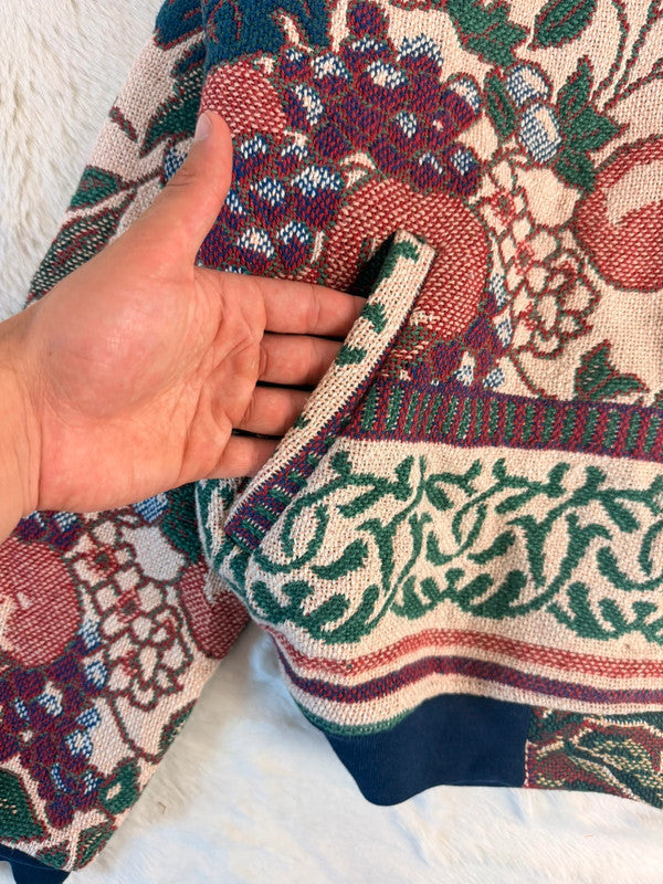 Veste à capuche en tapisserie design unique fait main upcyclé retravaillé et tissé taille XL n•924